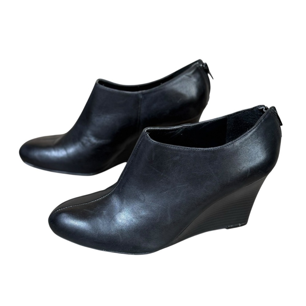 Naturalizer Womens Ella Wedge Bootie Black Leather 9.5M Capsule Minimalist Comfy